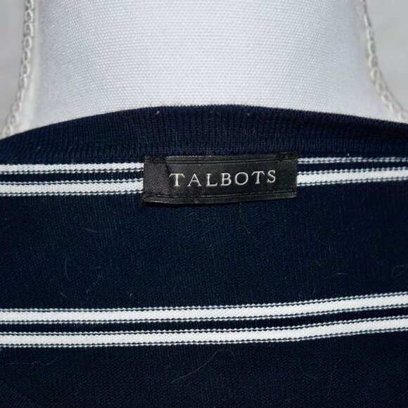 Talbots Women's XL Navy Blue White Striped V-Neck Cardigan Sweater - Picture 6 of 6